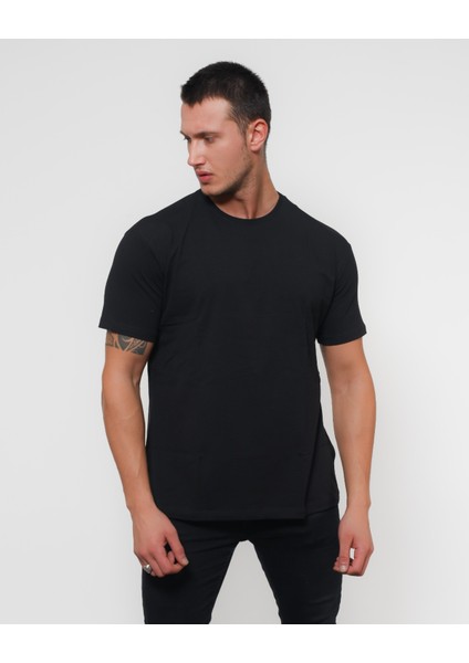 Unisex %100 Pamuklu Regular Fit Kısa Kollu Düz Renk Bisiklet Yaka Erkek Tişört