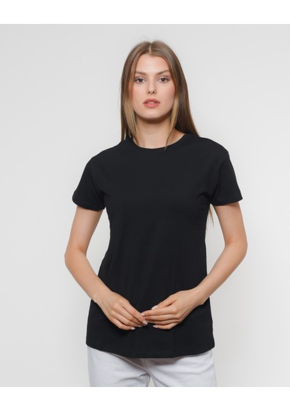 Kadın %100 Pamuklu Regular Fit Kısa Kollu Düz Renk Bisiklet Yaka Tişört modelleri