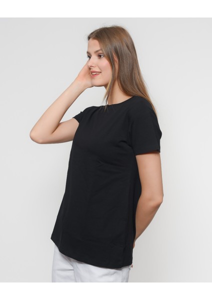 Kadın %100 Pamuklu Regular Fit Kısa Kollu Düz Renk Bisiklet Yaka Tişört fırsatları