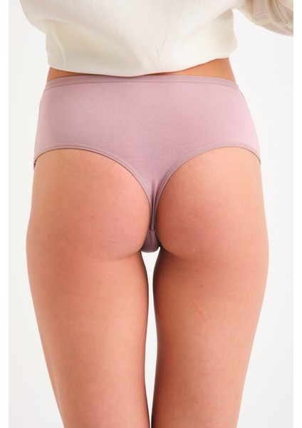 Pamuklu Yüksek Bel Tanga Külot Tekli High Waist Thong Lila