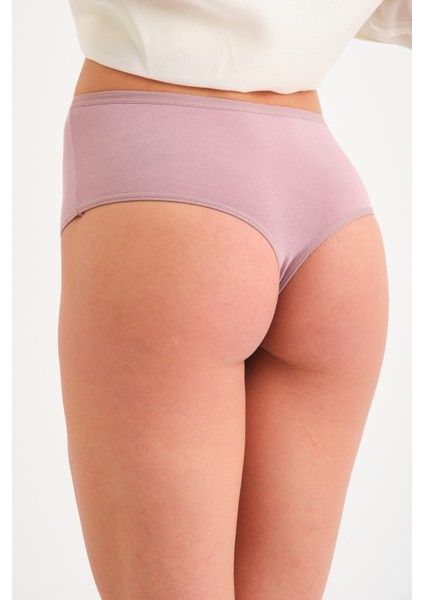 Pamuklu Yüksek Bel Tanga Külot Tekli High Waist Thong Lila