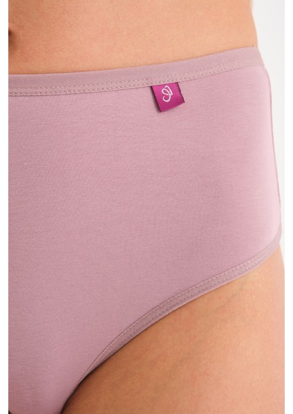 Pamuklu Yüksek Bel Tanga Külot Tekli High Waist Thong Lila