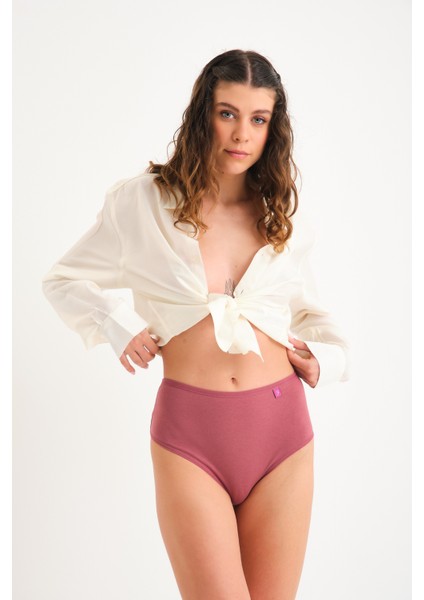 Pamuklu Yüksek Bel Tanga Külot Tekli High Waist Thong Gül Kurusu