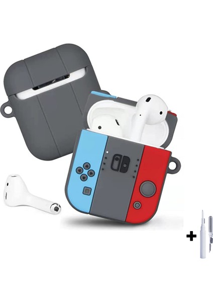 Airpods 1. ve 2. Nesil Uyumlu Nintendo Switch Kılıf ve Beyaz 3'ü 1 Arada Airpods Temizleme Kalemi Seti