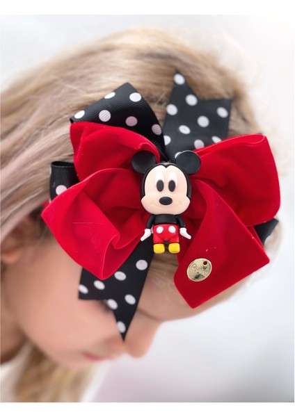 Queen Aksesuar Kadife Fiyonklu Puantiyeli Mickey Mouse Taç