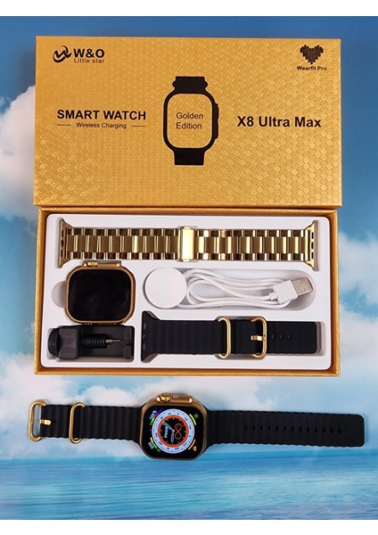 X8 Ultra Akıllı Saat Pusula Vücut Sıcaklık Nfc Gold Kordon Hediye 2023 Versiyon Watch 8