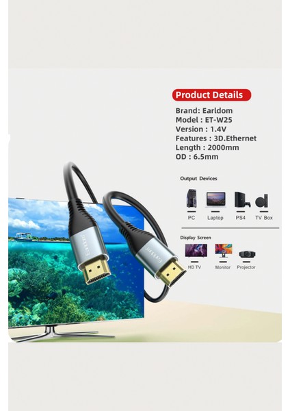 4K HDMI Kablo 300 cm 18 Gbps HDMI 2.0 1.4 V Görüntü Aktarım Kablosu