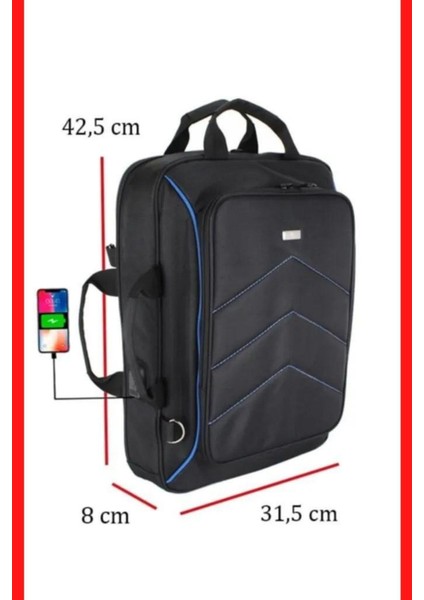 Unisex 15,6'' Su Geçirmez Kumaş USB Aparatlı Laptop Sırt El ve Omuz Çantası