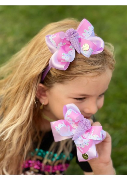 Lüks Tasarım Şeker Ponpon Dondurmalı Fiyonk Taç Toka Seti Lila Mor fiyatları