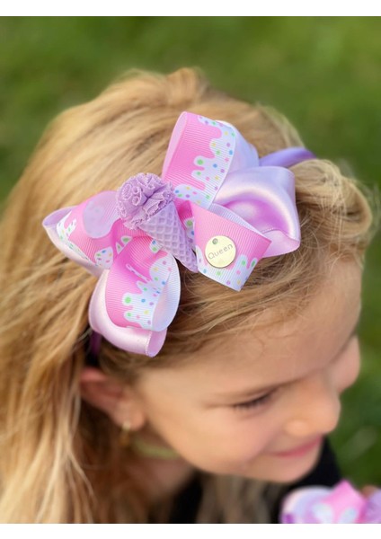 Lüks Tasarım Şeker Ponpon Dondurmalı Fiyonk Taç Toka Seti Lila Mor modelleri