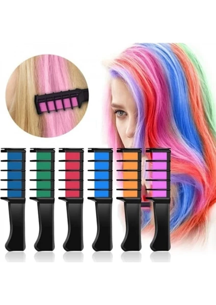 Cadde Outlet Hairchalk Süper Karışık Renkli Mini Taraklı Saç Tebeşiri Seti ( 6 Lı Set  769785931838