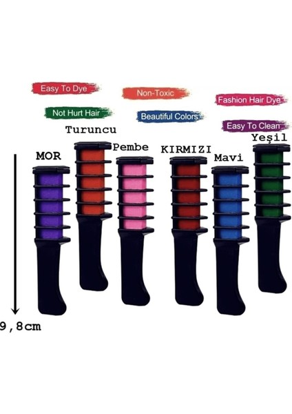 Cadde Outlet Hairchalk Süper Karışık Renkli Mini Taraklı Saç Tebeşiri Seti ( 6 Lı Set  769785931838