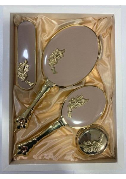 Gelin Ceyizlik Hediyelik Ayna Tarak Seti Yapraklı