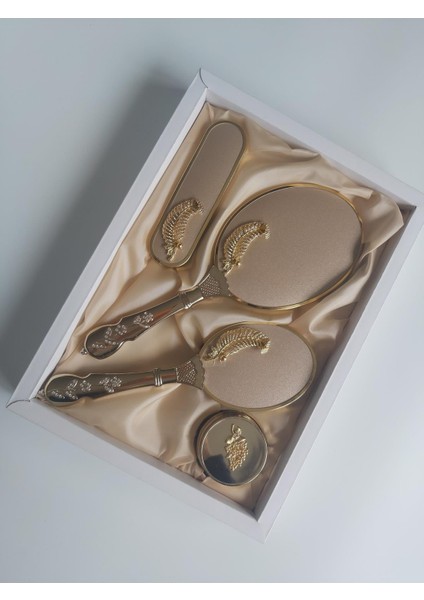 Gold Renk Gelin Bohçası Ayna Tarak Set Takım
