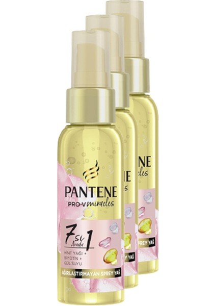 Pro-V 7'si 1 Arada Hint Yağı Biotin Gül Suyu Ağırlaştırmayan Saç Sprey Yağı 100 ml 3'lü Set