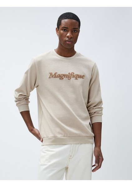 Yazı Baskılı Sweatshirt Bisiklet Yaka