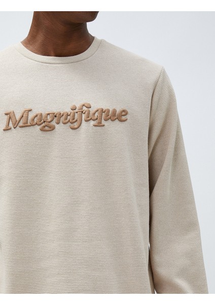 Yazı Baskılı Sweatshirt Bisiklet Yaka