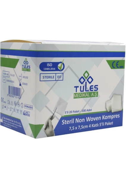 EC Shop Tules Medikal Tules Non-Woven Steril Gazlı Bez Gaz Kompres 7,5 x 7,5cm 100 Adet