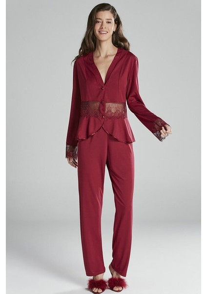 5040 6'lı Modal Gecelik Sabahlık Çeyiz Seti Bordo modelleri