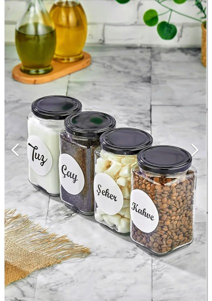 4'lü 850 ml Tuz & Çay & Şeker & Kahve Kavanozu Etiketli Saklama Kabı