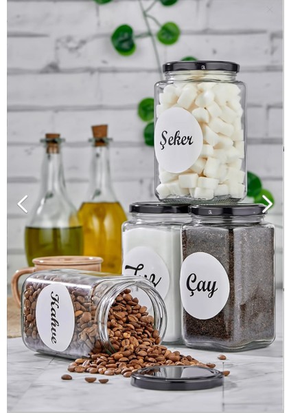 4'lü 850 ml Tuz & Çay & Şeker & Kahve Kavanozu Etiketli Saklama Kabı