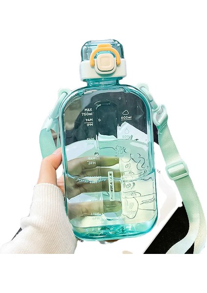 Kamp ve Okul Için Uygun Ayarlanabilir Kayışlı 750ML Kare Şeffaf Su Şişesi (Yurt Dışından)