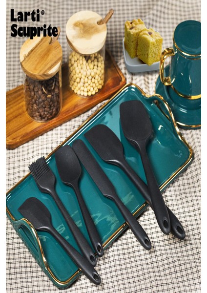 6 Parça Silikon Yanmaz Yapışmaz Mutfak Pasta Silikon Fırçası Kaşık Bıçak Siyah Spatula Seti fırsatları
