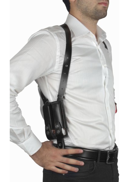 Dik Desenli Deri Koltuk Altı Tabanca Kılıfı Çift Şarjörlüklü Siyah-Universal modelleri