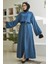 6596-DÜĞMELI Süs Kuşaklı Abaya Koyu Mavi 2