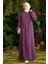 6541-KREP Yan Fermuarlı Ferace Koyu Lila 1
