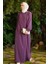 6541-KREP Yan Fermuarlı Ferace Koyu Lila 2