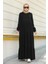 6531-KREP Kapşonlu Reglan Kollu Elbise Siyah 1