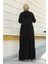 6531-KREP Kapşonlu Reglan Kollu Elbise Siyah 4