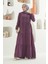 6531-KREP Kapşonlu Reglan Kollu Elbise Koyu Lila 1