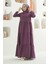 6531-KREP Kapşonlu Reglan Kollu Elbise Koyu Lila 2