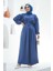 6586-KREP Büzgülü Elbise Indigo 1