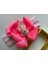 Neon Pembe Peluş Mini Ayıcıklı Fiyonk Kurdeleli Yumuşak Saç Bandı Bebek Tokası Band 2