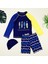 Yüzücü Mayo Set Erkek Çocuk Balık Desenli Şort Bone Alt Üst Takım Sweat Mavi Uv Güneş Korumalı 1