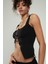SİYAH KADIN SPOR OMUZDAN ZİNCİRLİ KUŞ GÖZÜ ZİNCİR BAĞLAMALI KARE YAKA TRİKO ATLET BÜSTİYER CROP TOP 3