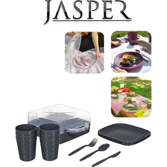 Jasper JPR-3417 32 Parça 6 Kişilik Piknik Seti Antrasit Gri
