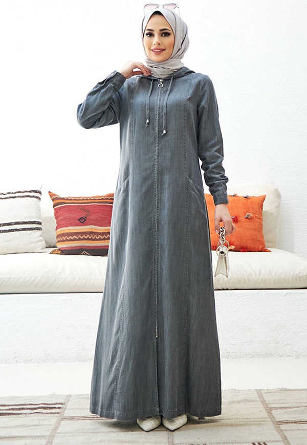 Neways 6463-KAPŞONLU Denim Ferace Gri