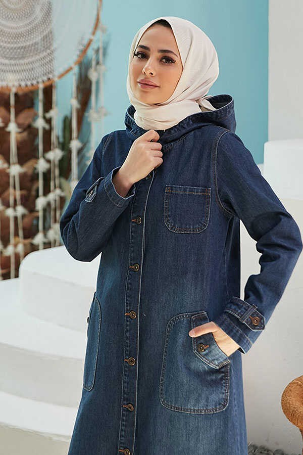 Neways 6329-KAPŞONLU Denim Kap Koyu Mavi görsel 2