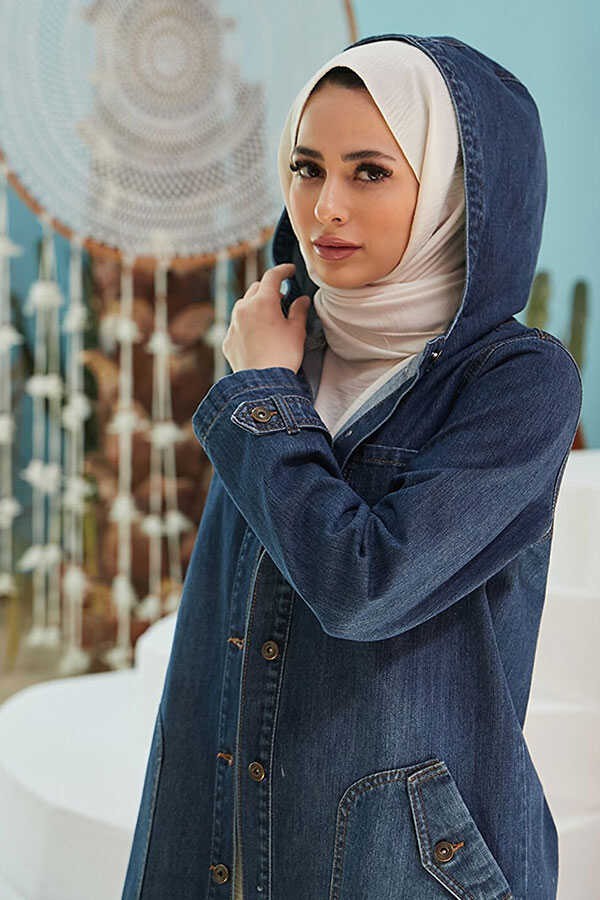 Neways 6329-KAPŞONLU Denim Kap Koyu Mavi görsel 3