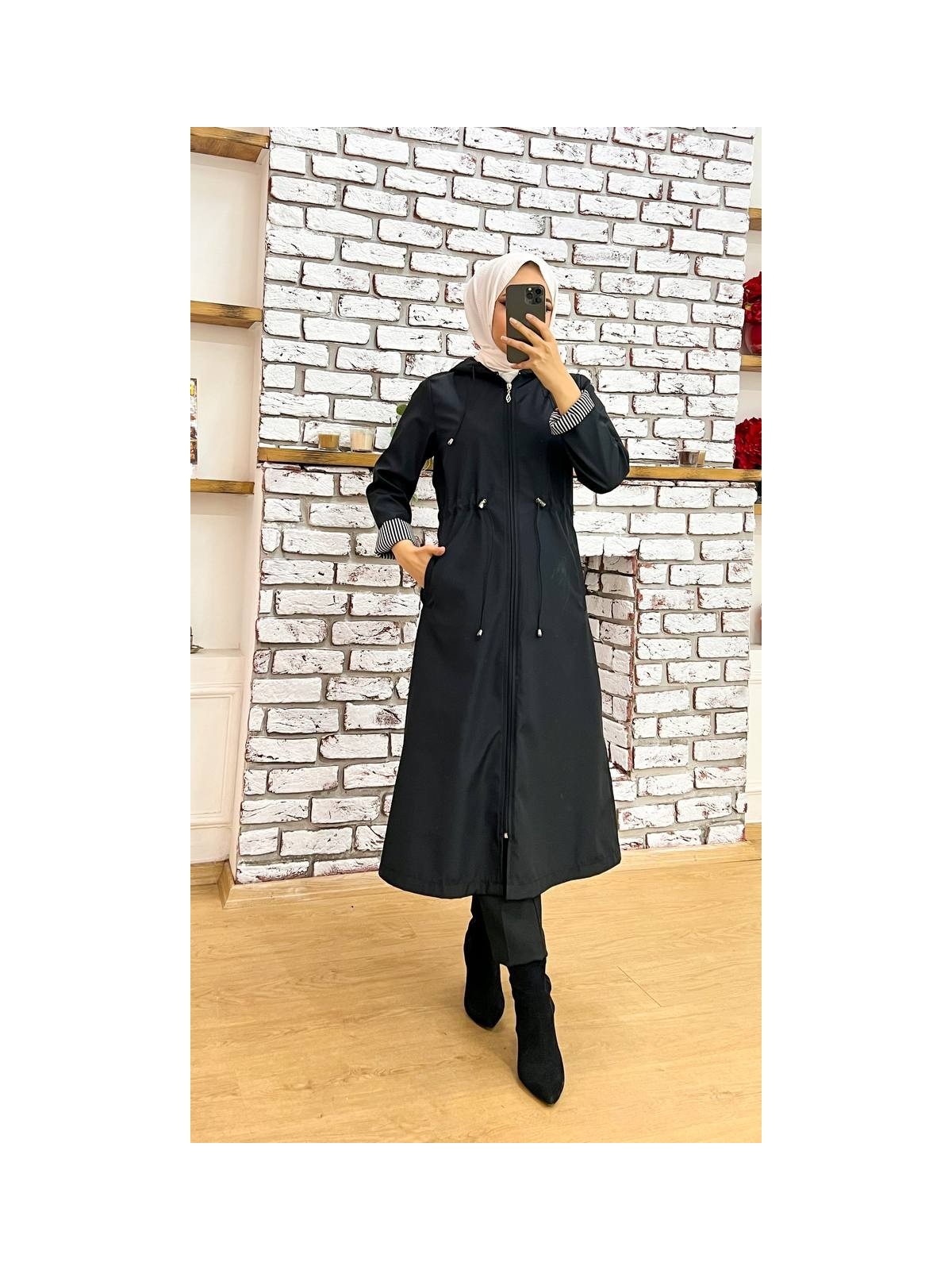 Marjinal City Taba Içi Çizgili ve Kendinden Astarlı Su Geçirmez Kadın Trençkot - Görsel 7