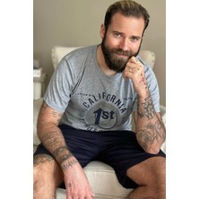 Pijama Evi Lacivert California Baskılı Şortlu Kısa Kollu Erkek Pijama Takımı