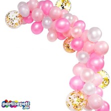 Eğlence Marketi 100 Adet Zincir Balon Seti Pembe - Beyaz / Konfetili