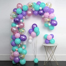 Eğlence Marketi Pembe Mor Turkuaz Beyaz ve Gold Konfetili Zincir Balon Seti