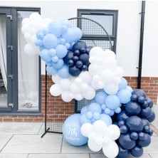 Eğlence Marketi Makaron Mavi Gece Mavisi ve Beyaz Balon Zinciri 100 Adet