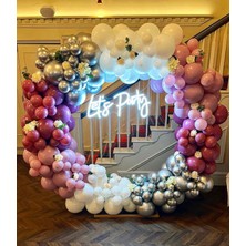 Eğlence Marketi Krom Gümüş Toz Pembe Yaban Çileği ve Beyaz Balon Zinciri 100 Adet