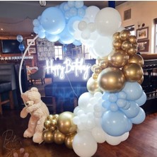 Eğlence Marketi Krom Gold Makaron Mavi ve Beyaz Balon Zinciri 100 Adet